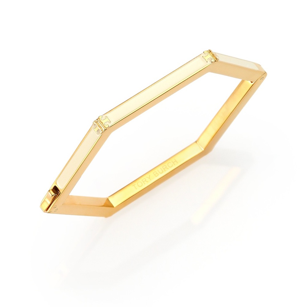 Tory Burch Hex-Logo Enameled Hinged Bracelet